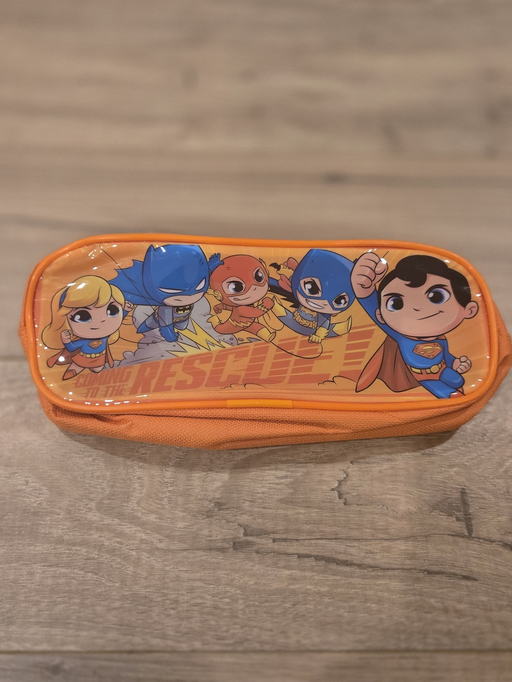 NWOT DC Super Friends Zipper Pencil Pouch Orange Justice League Boys Girls